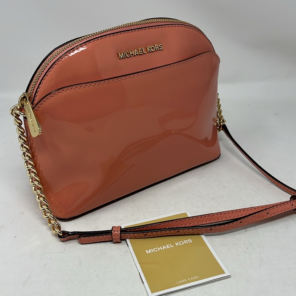 MICHAEL KORS MK EMMY PEACH CROSS-BODY Patent Leather Chain gold NWOT